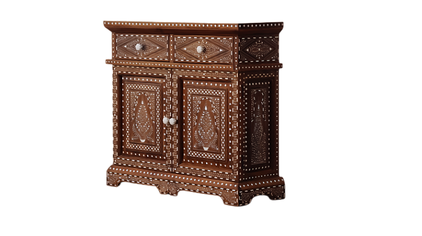 Teak Wood Bone Inlaid Cabinet