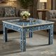 Handcrafted Blue and White Floral Inlay Coffee Table | Luxury Handmade Coffee Table
