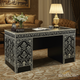 Elegant Black and Silver Floral Patterned Writing Desk | Luxury Handmade Desk