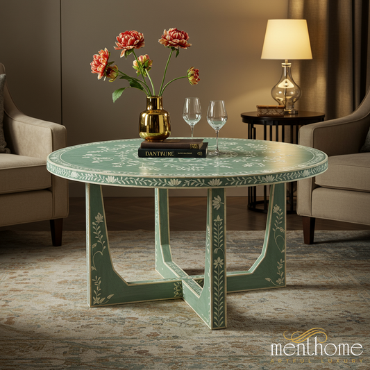 Hand-Painted Floral Round Coffee Table | Luxury Handmade Coffee Table