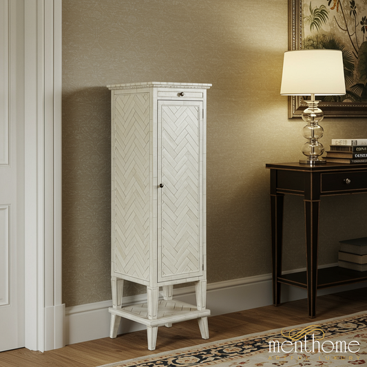 Vintage White Wooden Storage Cabinet with Drawer