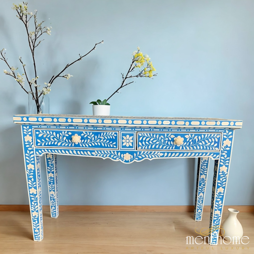 Bone Inlay desk | Handmade table | Designer Leg | Two Drawer | Luxury Handmade Desk