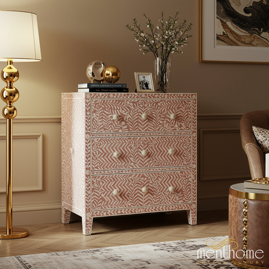 Handcrafted Floral Patterned Wooden Chest of Drawers | Luxury Handmade Chest of Drawer