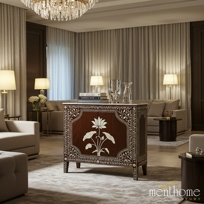 Elegant Floral Inlaid Wooden Cabinet | Luxury Handmade Cabinet