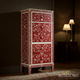 Handcrafted Red Floral Inlay Wooden Chest of Drawers | Luxury Handmade Tallboy