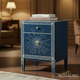 Elegant Blue Wooden Nightstand with Inlay Design | Luxury Handmade Bedside Table