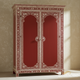 Handcrafted Red Wooden Wardrobe with Intricate White Floral Inlay | Luxury Handmade Wardrobe