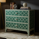 Green and Ivory Patterned 3-Drawer Chest | Luxury Handmade Chest of Drawer