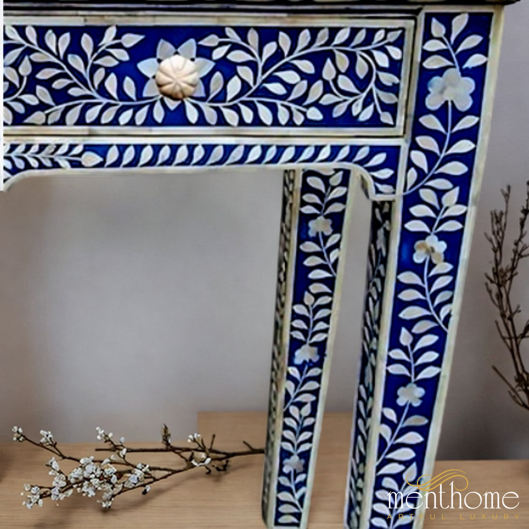 Bone Inlay desk | Handmade table | Designer Leg | Two Drawer | Luxury Handmade Desk