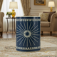 Navy Blue Decorative Ceramic Stool with White Sunburst Pattern | Luxury Handmade Stool