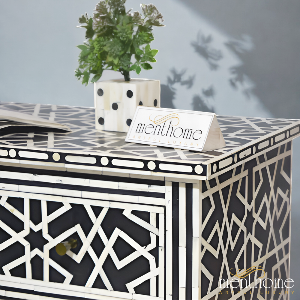 Black 4 drawer dresser Zikzak Bone Inlay | Luxury Handmade Dresser