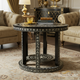 Elegant Black Round Side Table with White Floral Detailing | Luxury Handmade Coffee Table