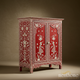 Hand-Painted Red Floral and Figurine Wooden Cabinet | Luxury Handmade Cabinet