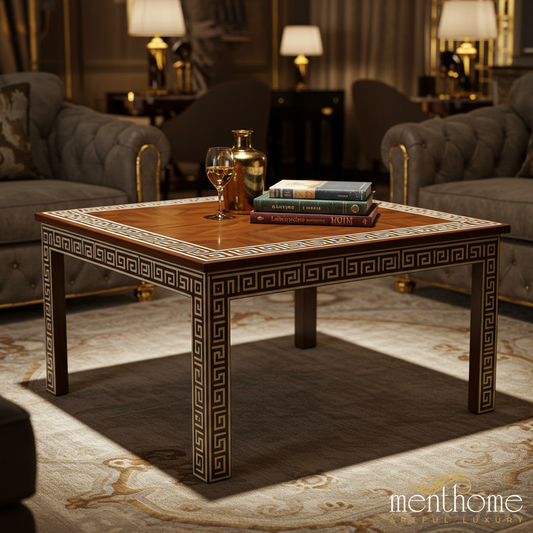 Elegant Wooden Coffee Table with Greek Key Design | Luxury Handmade Coffee Table