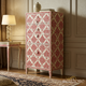 Hand-painted Red Damask Pattern Wooden Chest of Drawers | Luxury Handmade Tallboy