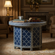 Handcrafted Blue and White Geometric Pattern Round Coffee Table | Luxury Handmade Coffee Table