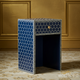 Hexagon Pattern Blue Side Table with Drawer | Luxury Handmade Bedside Table