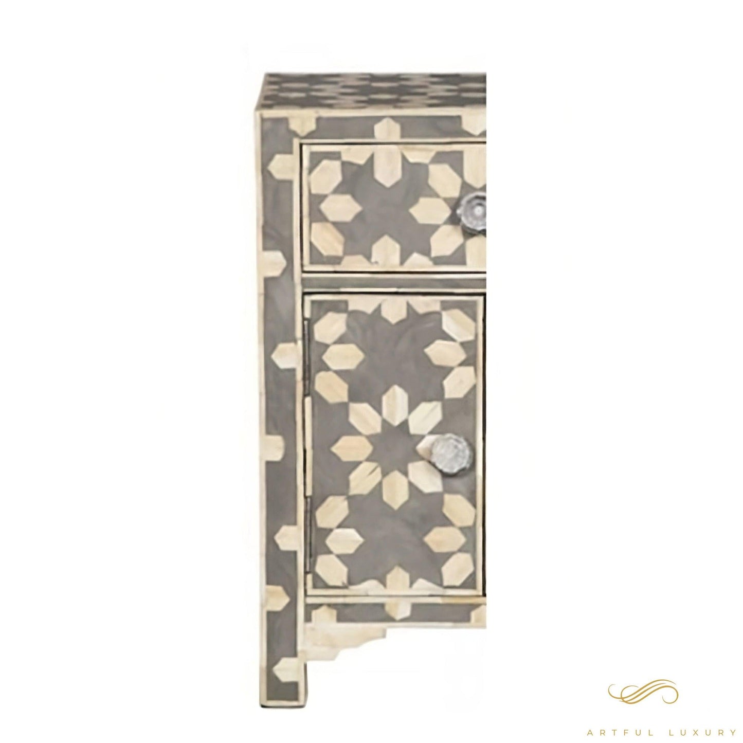 Bone inlay Nightstand with drawers - perfect for home decor | Luxury Handmade Bedside Table