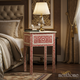Handcrafted Red and White Floral Inlay Bedside Table | Luxury Handmade Bedside Table