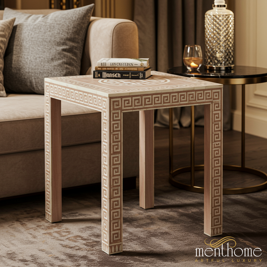 Greek Key Design End Table | Luxury Handmade Side Table