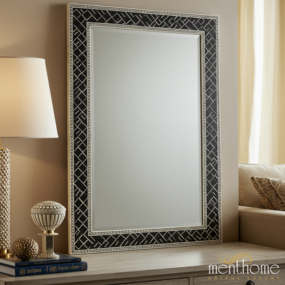 Decorative Black and White Patterned Wall Mirror | Luxury Handmade Mirror