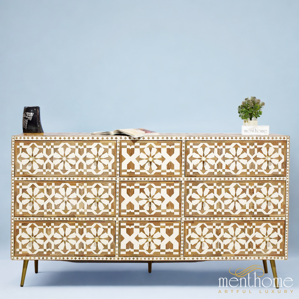Wooden Dresser 9-drawers Moroccan Pattern