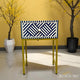 Optical Design Resin Navy Blue Bedside Table with Brass Stand | Luxury Handmade Bedside Table