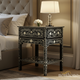 Handcrafted Black and White Floral Inlay Bedside Table | Luxury Handmade Bedside Table