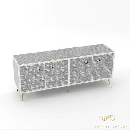 Geometric Flower-Bone Inlay -Rectangular-Tv Cabinet | Luxury Handmade TV Cabinet