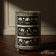Handcrafted Black and White Floral Inlay Round Three-Drawer Cabinet | Luxury Handmade Chest of Drawer