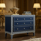 Vintage Navy Blue Three-Drawer Chest with Greek Key Detailing