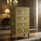 Handcrafted Floral Inlay Wooden Chest of Drawers | Luxury Handmade Tallboy