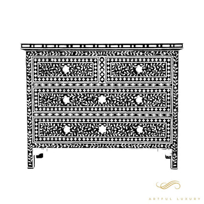 Strawberry Dresser 4 Drawer Mother of Pearl Inlay | Luxury Handmade Dresser