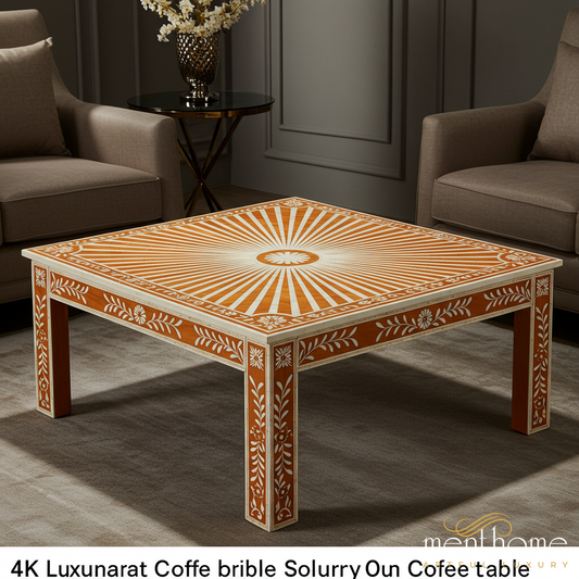 Handcrafted Inlay Coffee Table with Sunburst Design | Luxury Handmade Coffee Table