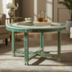 Hand-Painted Green and White Floral Round Coffee Table | Luxury Handmade Coffee Table