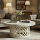 Ornate Round Coffee Table with Carved Lattice Base | Luxury Handmade Coffee Table