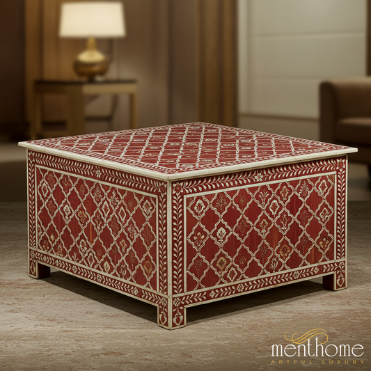 Handcrafted Red Bone Inlay Coffee Table | Luxury Handmade Coffee Table