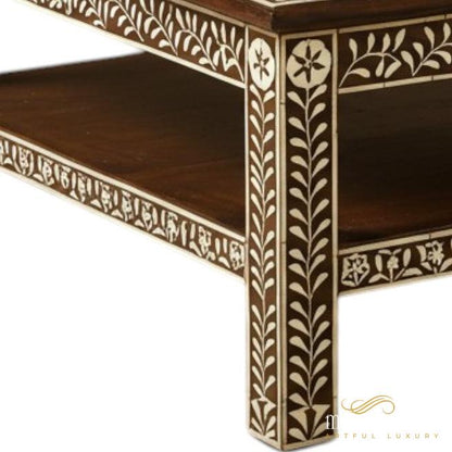 Handmade Bone Inlay Brown Coffee Table Modern Square Furniture | Luxury Handmade Coffee Table