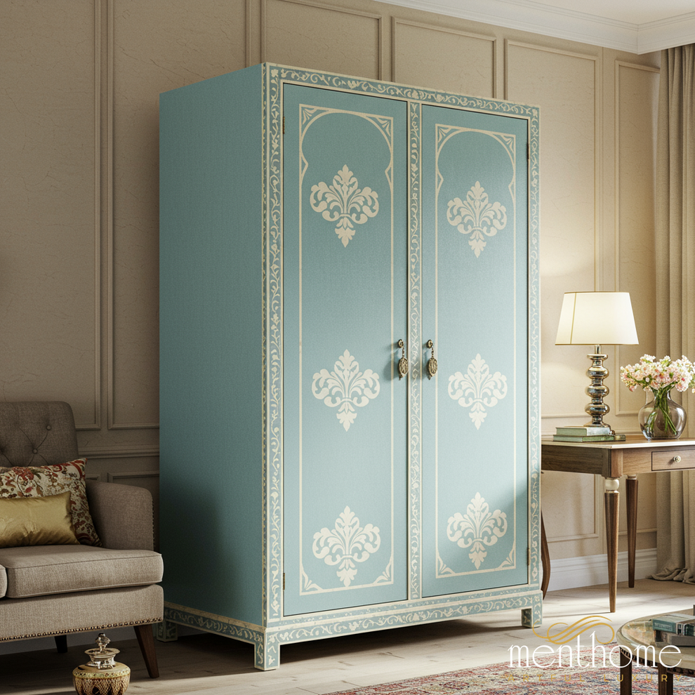dress cabinet design for bedroom Vintage Blue Decorative Wardrobe Cabinet