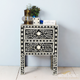 Black Bone Inlay 2 drawers Floral Pattern Nightstand | Luxury Handmade Bedside Table