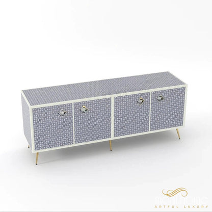 Geometric Flower-Bone Inlay -Rectangular-Tv Cabinet | Luxury Handmade TV Cabinet