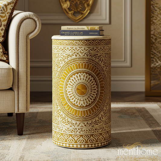 Luxurious Gold Mandala Drum Table | Luxury Handmade Side Table