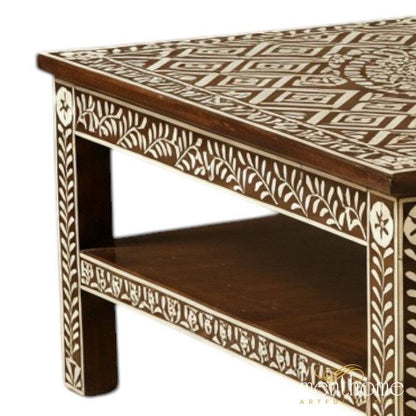 Handmade Bone Inlay Brown Coffee Table Modern Square Furniture | Luxury Handmade Coffee Table