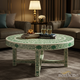 Hand-Painted Green Floral Round Coffee Table | Luxury Handmade Coffee Table