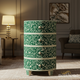 Decorative Green and Ivory Floral Patterned Round Chest of Drawers | Luxury Handmade Chest of Drawer