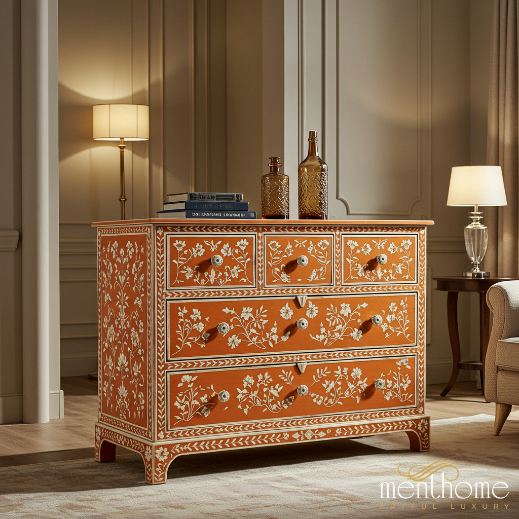 Hand-Painted Floral Wooden Chest of Drawers | Luxury Handmade Chest of Drawer
