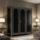 Elegant Black and Gold Ornate 3-Door Wardrobe | Luxury Handmade Wardrobe