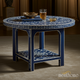 Hand-Painted Blue Round Accent Table with Intricate White Floral Design | Luxury Handmade Coffee Table