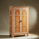 Handcrafted Floral Inlay Wooden Wardrobe | Luxury Handmade Cabinet