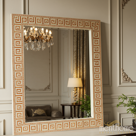 Elegant Decorative Wall Mirror with Geometric Pattern Frame | Luxury Handmade Mirror